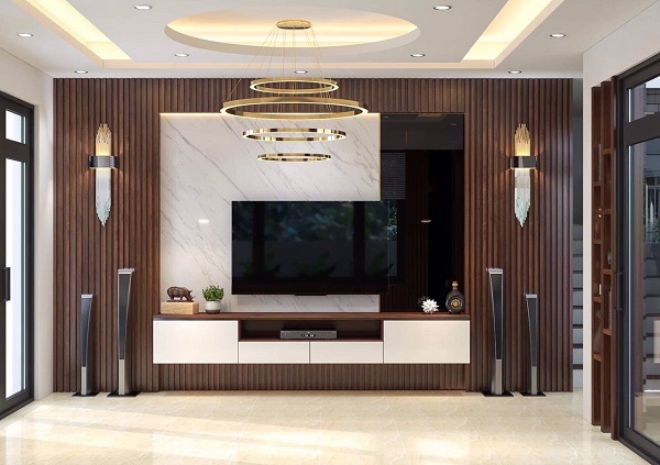 Lam nhựa giả gỗ kết hợp đá ốp tường mang đến vẻ đẹp hiện đại và sang trọng.