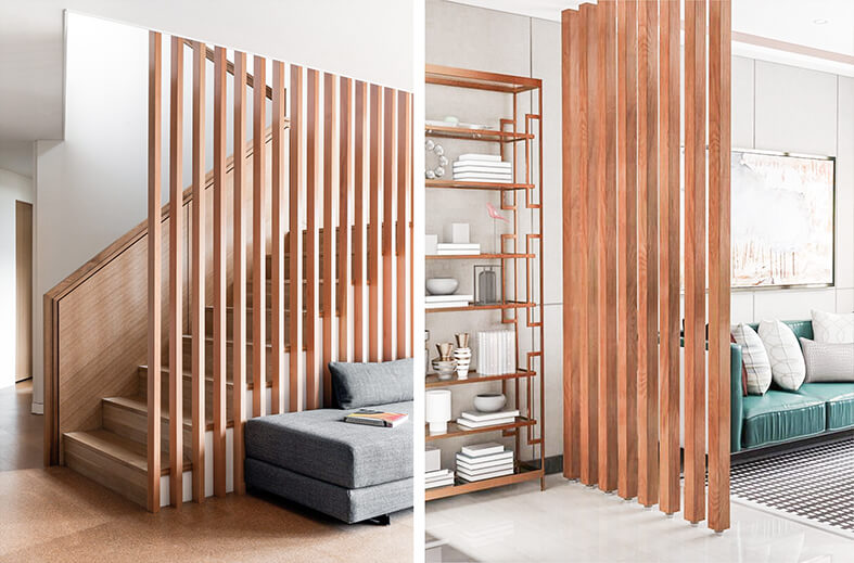 Lam nhựa giả gỗ làm vách ngăn nội thất, tạo không gian linh hoạt và thẩm mỹ.