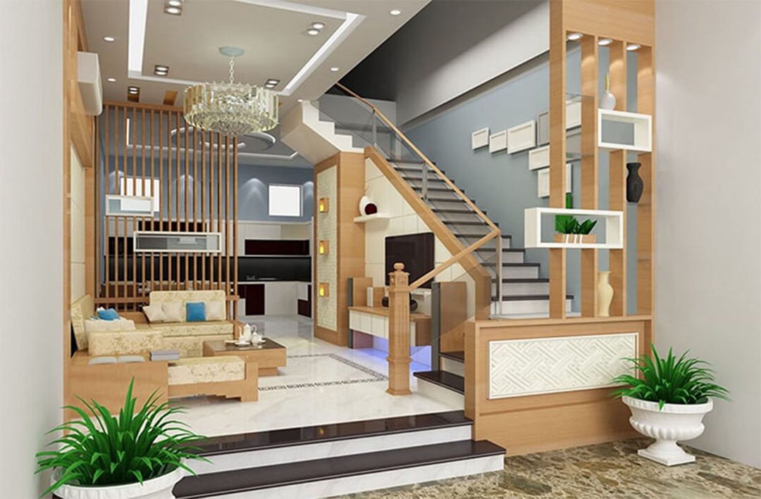 Mẫu lam nhựa giả gỗ làm vách ngăn đơn giản tạo không gian thoáng, tinh tế.