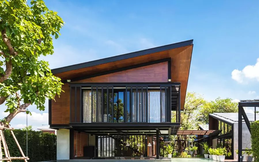 Mẫu nhà lắp ghép 2 tầng khung thép, bền vững và hiện đại.