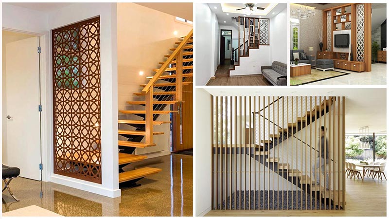 Mẫu vách lam kết hợp khu vực cầu thang tạo điểm nhấn độc đáo và phân chia không gian hiệu quả.