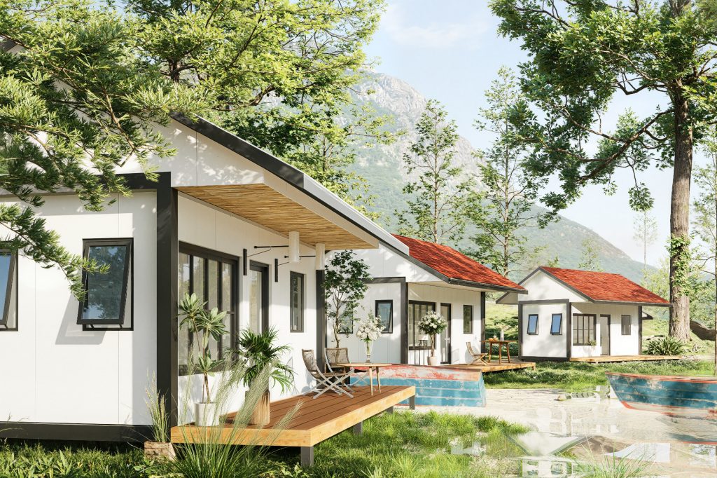 Nhà lắp ghép đa dạng, phù hợp nhà ở dân dụng, homestay và farmstay tiện lợi.