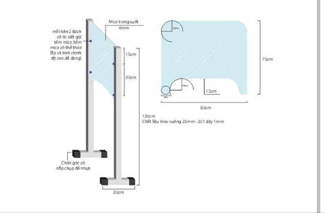 Thông số kỹ thuật tấm chắn mica quầy thuốc.