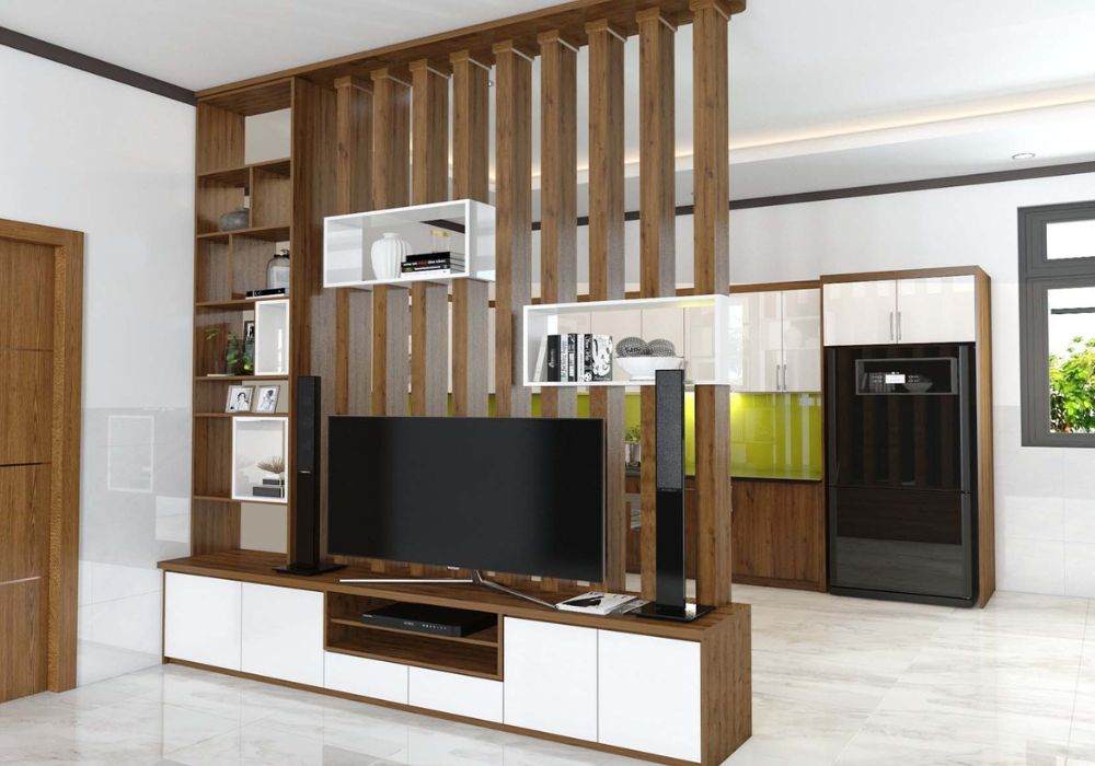 Vách ngăn kết hợp kệ tivi